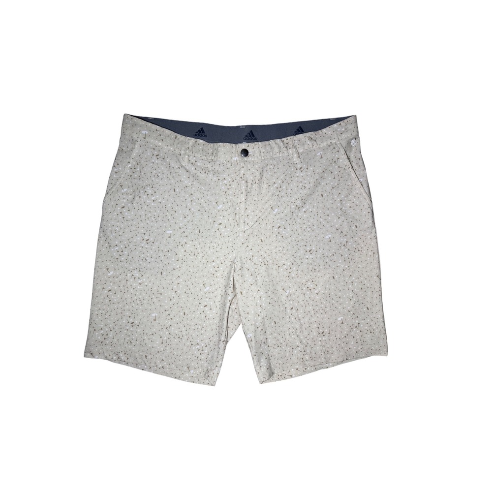 Adidas Golf Shorts Geometric Flag Print Men Size 38 Beige Performance Stretch